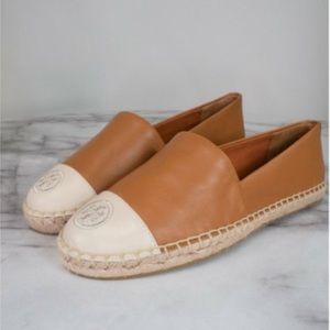 Tory Burch 86327 Leather Ambra Dulce De Leche Color Block Espadrille Shoes